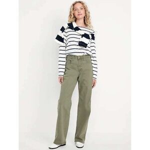 Old Navy Extra High Rise Wide Leg Pants Olive Green 12 Neutral Minimalist